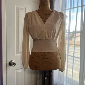 Elegant Cream Long Sleeve Women's Top